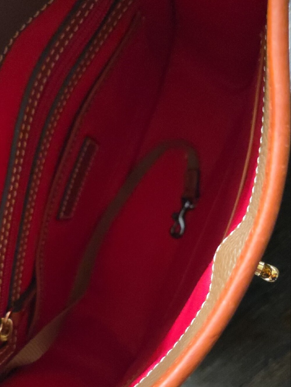 Dooney & Bourke Brown Pebbled Leather Shoulder Bag with Tan Trim - Picture 10 of 13